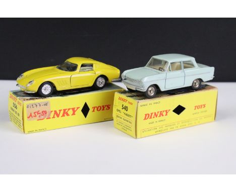 Two boxed French Dinky diecast models to include 506 Ferrari 275 GTB in yellow with black interior, silver trims and silver h