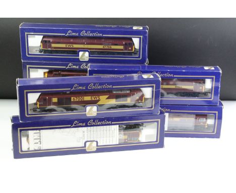 Seven boxed Lima Collection OO gauge EWS locomotives to include L204792 Roy Castle, L204664 Class 59201, L204672 Victor Hugo,