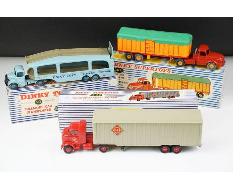 Three boxed Dinky diecast models to include French 36B Tracteur Willeme et Semi Remorque Bachee (vg), 948 Tractor-Trailer McL