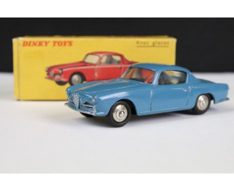 Boxed French Dinky 24J Alfa Romeo 1900 Super Sprint diecast model in blue body, silver trim and chrome concave hubs, diecast 