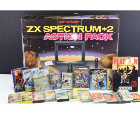 Retro Gaming - Boxed Sinclair ZX Spectrum +2 Action Pack, near complete with computer, power supply, SJS2 Joystick and polyst