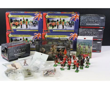 Collection of 14 boxed / carded / bagged metal figures to include 4 x Britains Trooping The Colour featuring 40112 Coldstream