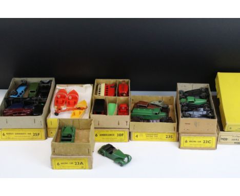 25 Early-To-Mid 20th C Dinky diecast models contained within 8 x original trade boxes featuring boxes for 2 x 23C Racing Cars