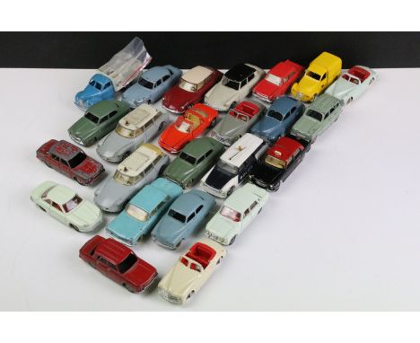 24 Mid 20th C French Dinky diecast models to include 524 Panhard 24 in pale green with red interior, 24S Simca 8 Sport, Dinky