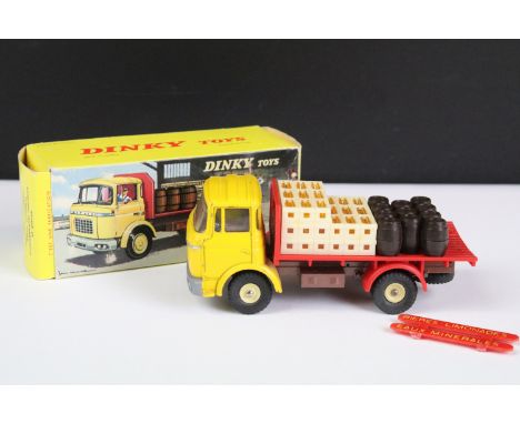 Boxed French Dinky 588 Plateau Brasseur Berliet diecast model, complete with accessories, diecast vg with a couple of paint c