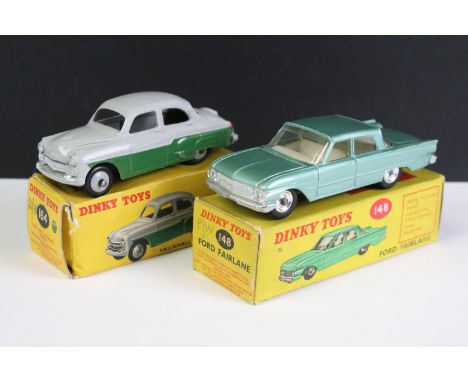 Two boxed Dinky diecast models to include 148 Ford Fairlane in metallic light green and 164 Vauxhall Cresta Saloon in tone gr