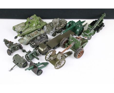 13 military diecast models to include examples from Dinky, Britains, Lone Star, Crescent Toys, etc 