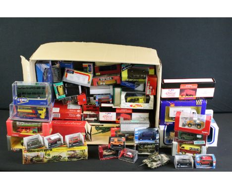 Around 80 boxed / cased diecast models to include Corgi Original Omnibus, Corgi Bypost, Corgi Classics, Base Toys, Herpa Mini