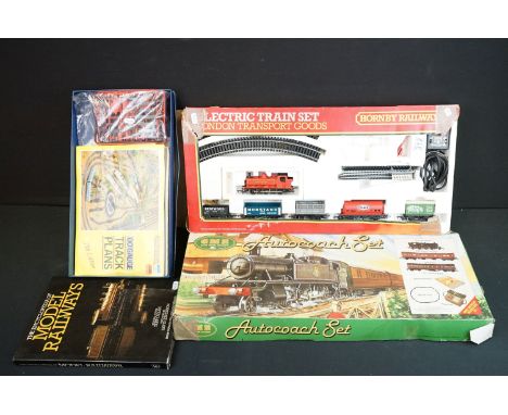 Group of OO gauge model railway to include boxed Airfix GMR Autocoach Set containing boxed locomotive, 2 x boxed coaches, box