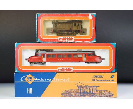 Three boxed HO gauge locomotives to include Roco International 4149A Krokodil DBB Elektrolokomotive BR 1189 and 2 x Marklin (