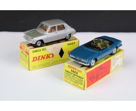 Two boxed French Dinky diecast models to include 1407 Simca 1100 in silver with beige interior, diecast ex with one or two ve