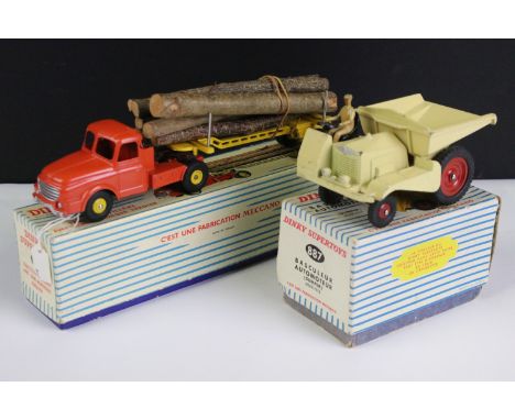 Two boxed French Dinky Supertoys diecast models to include 36A Log Carrier in burnt orange cab with yellow trailer and yellow