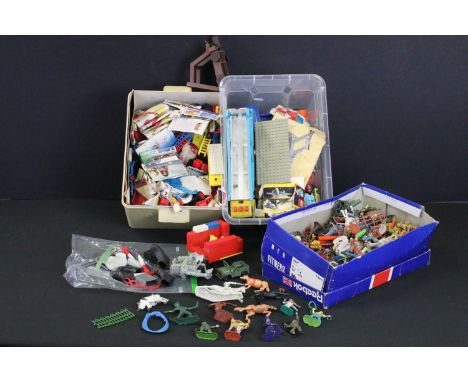 Quantity of toys and games to include 1980s Lego bricks, parts and accessories and Lego minifigures, quantity of loose diecas