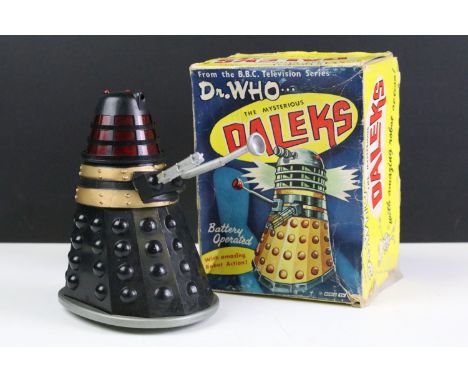 Boxed Marx Toys Doctor Who &amp; The Mysterious Daleks battery operated black Dalek, in gd-vg condition, box fair with some t