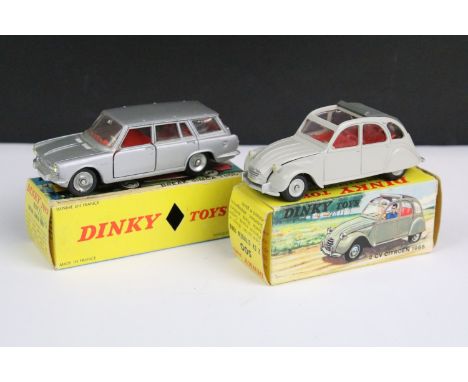 Two boxed French Dinky diecast models to include 507 Simca Break 1500 in silver with red interior and silver concave hubs, di