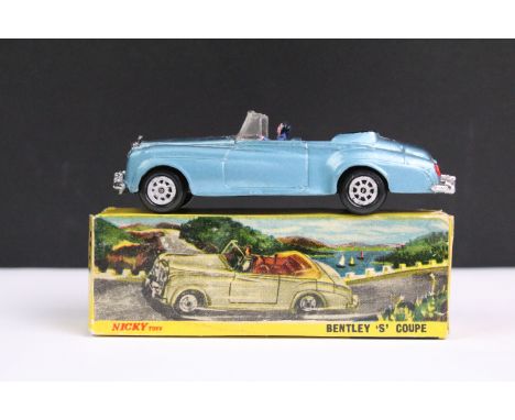 Boxed Dinky Nicky Toys 194 Bentley S2 Convertible in blue body and interior, black tonneau with figure driver, chrome trim an