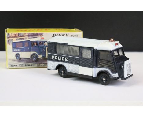 Boxed French Dinky 566 Citroen Police Support Vehicle Car De Police Secours diecast model in dark blue and white with battery