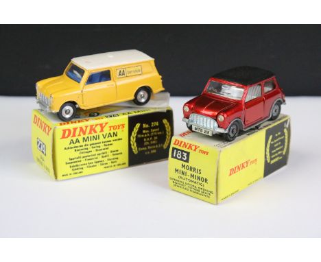 Two boxed Dinky diecast models to include 183 Morris Mini-Minor (Automatic) with red metallic body, white interior and black 