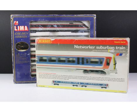 Two boxed OO gauge train packs to include Lima Golden Series 14 9742 GP and Hornby R2001 Networker Suburban Train set, both c