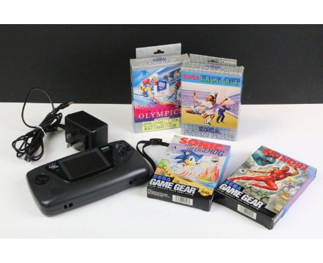 Retro Gaming - SEGA Game Gear Portable Video Game System console complete with charger and cable and 4 x boxed SEGA Game Gear