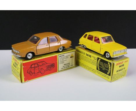 Two boxed French Dinky diecast models to include 1424 Renault 12 in brown / mustard yellow with red interior, silver hubs and