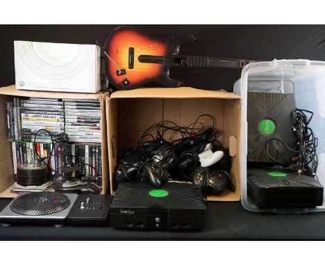 Retro Gaming - Collection of Xbox consoles to include 3 x Xbox Original consoles with 8 x original controllers, 1 x Xbox 360 