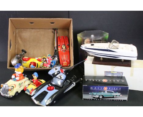 Collection of various toys to include Noddy cars, tin plate racing car model in red, land speed record car, marks &amp; Spenc