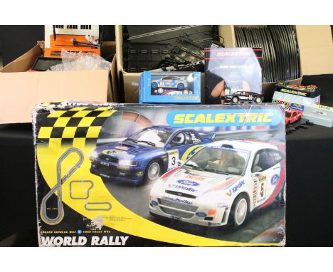 Scalextric - Boxed Scalextric World Rally set (Subaru Impreza V Ford Focus WRC), along with 2 x Scalextric slot cars (Ford Fo