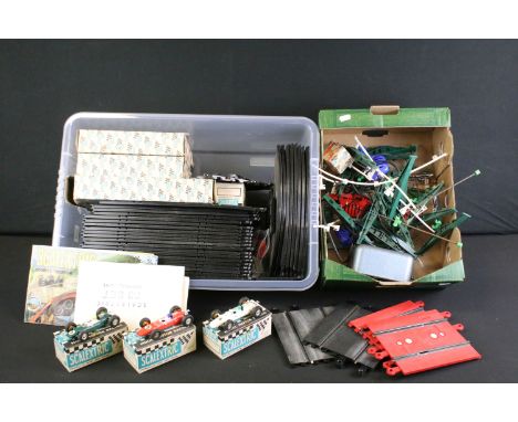 Collection of Scalextric to include 4 x boxed slot cars (C82 Lotus, 3 x C81 Cooper), boxed / loose track, 4 x controllers &am