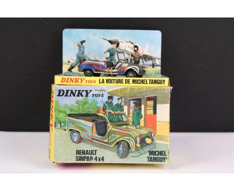 Boxed French Dinky 1406 Renault Simper 4x4 "Michael Tanguy" diecast model in military green with blue, white and red design, 