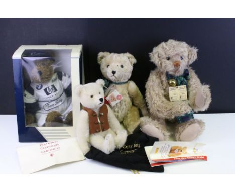 Steiff limited edition Teddy Bu white teddy bear, 30cm high, No.619/4000, in bag with certificate along with 1 x Grisly Edwar