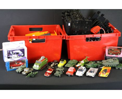 Quantity of Scalextric to include 4 x slot cars (Mercedes, Porsche, Ford &amp; Mini Cooper), Trackside accessories, 2 x contr