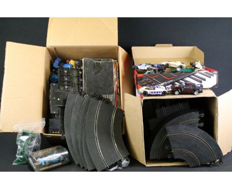 Collection of Scalextric to include 20 x Slot cars in varying conditions along with various track controllers &amp; accessori
