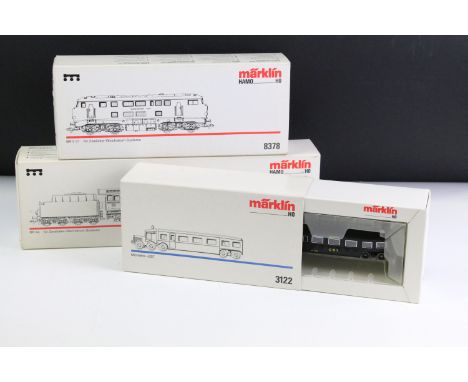 Two boxed Marklin HO gauge locomotives to include 38880 BR44 and 8378 BR V 31 plus a boxed Marklin HO gauge 3122 Micheline ES