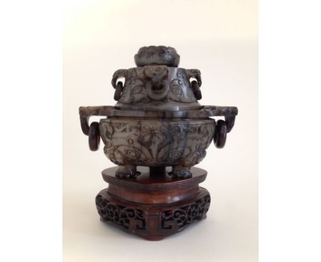 A Celadon Jade Censer 19/20th Century. 15cm H