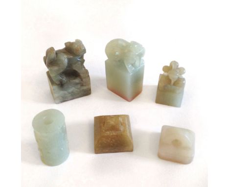 A Group of Six Jade Seals 19/20th Century. Largest 4.2cm