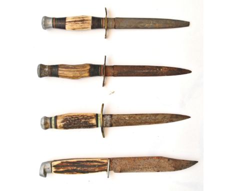 A collection of 4x assorted WWII Second World War era bone handled hunting knives to include; a German Hubertus Solingen, Bel