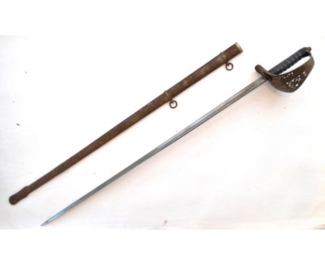 A WWI First World War Queen Victoria 1897 pattern British Light Infantry officers uniform sword having a shagreen and wire wr
