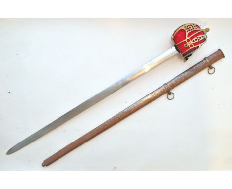 A replica reenactment British ( Scottish Highland regiment ) 1860 pattern officer's broadsword having a leather and wire wrap