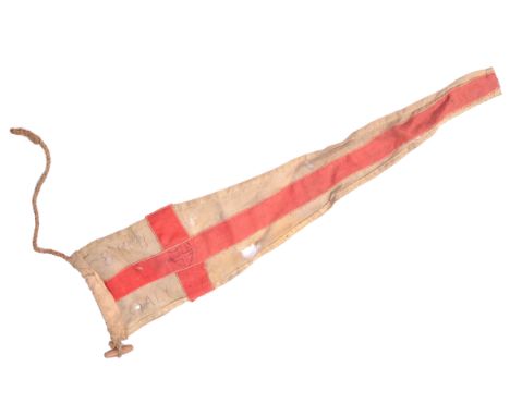 An unusual original WWII Second World War vehicle pennant flag (possibly that of a tank). White ground, with central red cros