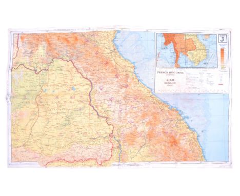 A WWII Second World War related silk ' escape ' map of ' French Indo China and Siam '. Double sided, the map printed on silk.