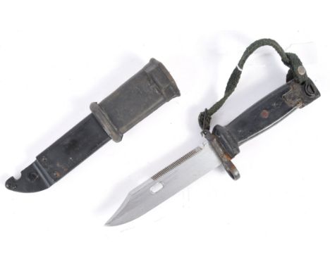 An original post-WWII Second World War / Cold War Egyptian Type 2 AKM Kalashnikov rifle bayonet and scabbard. Having the orig