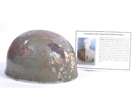 An incredibly rare original WWII Second World War 1944 Airborne Paratroopers' steel helmet. As worn by 7013455 Private Willia