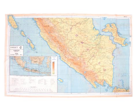 A rare WWII Second World War period silk ' escape ' map of Borneo, Sumatra and Java. Double sided, the map printed on silk. A