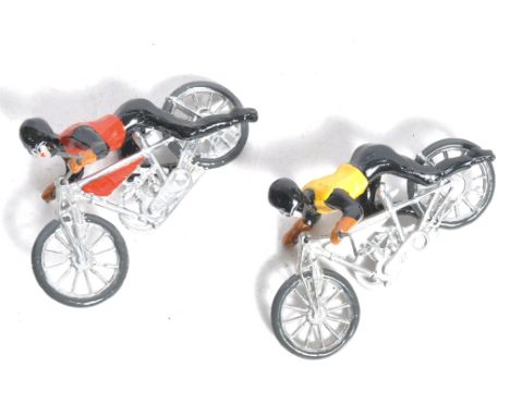 Two rare c1930's Johillco made ' Speedway ' motorcycle lead figures - comprising of lead motorcycles with removable riders to