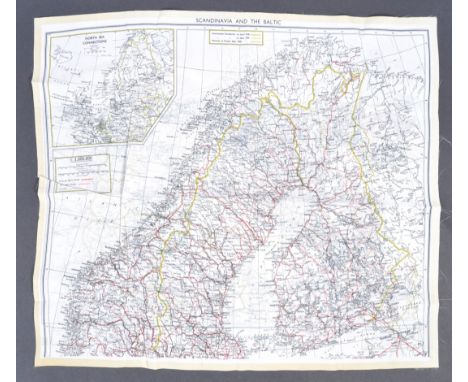 A WWII Second World War related silk ' escape ' map of ' Scandinavia And The Baltic '. Double sided, the map printed on silk.