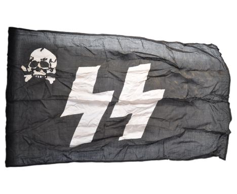 A scarce believed original WWII Second World War Third Reich Nazi German Army ' SS ' Panzer Tank unit flag. Black, with large