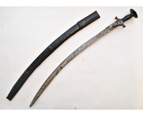 A 18th / 19th Century Indian Tulwar&nbsp;( Talwaar / Talwar ) sword having a coated rope wrapped handle, disk pommel, crucifo