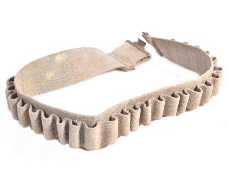 An original WWII Second World War British Army / Chindit issue Tropical shotgun cartridge webbing belt. Lighter khaki colour,