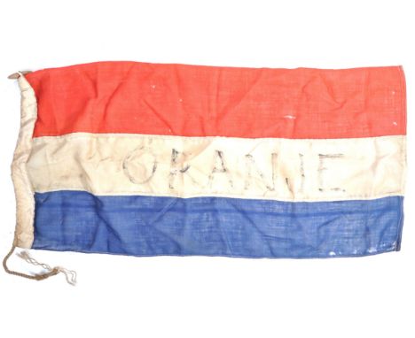 A rare WWII Second World War Netherlands / Dutch resistance movement painted flag. The flag of linen construction in red, whi